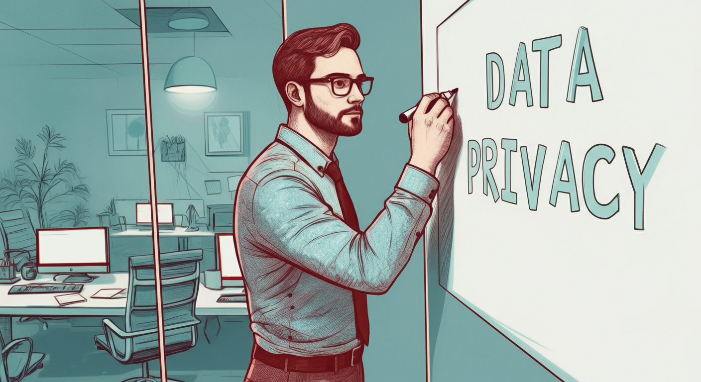 Mann schreib auf ein Whiteboard Data privacy