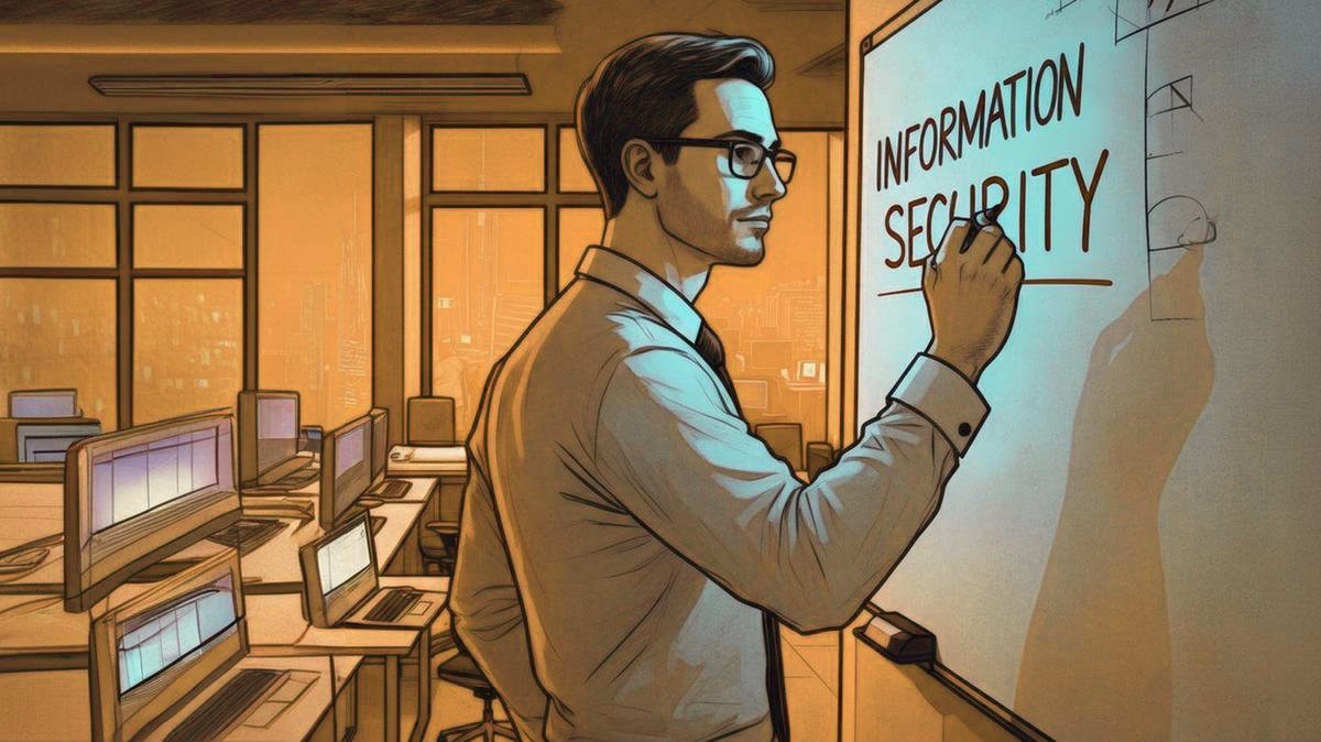 Mann schreib auf ein Whiteboard Information Security